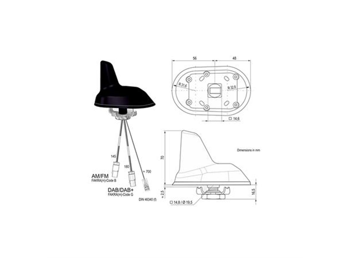 ATTB DAB/FM-antenne - Fakra Aktiv sharkantenne for takmontering