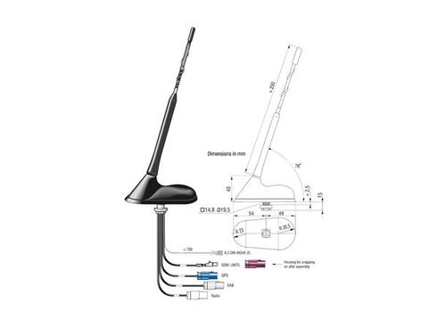ATTB FM/DAB/GPS/GSM Fakra Kombiantenne for montering på tak