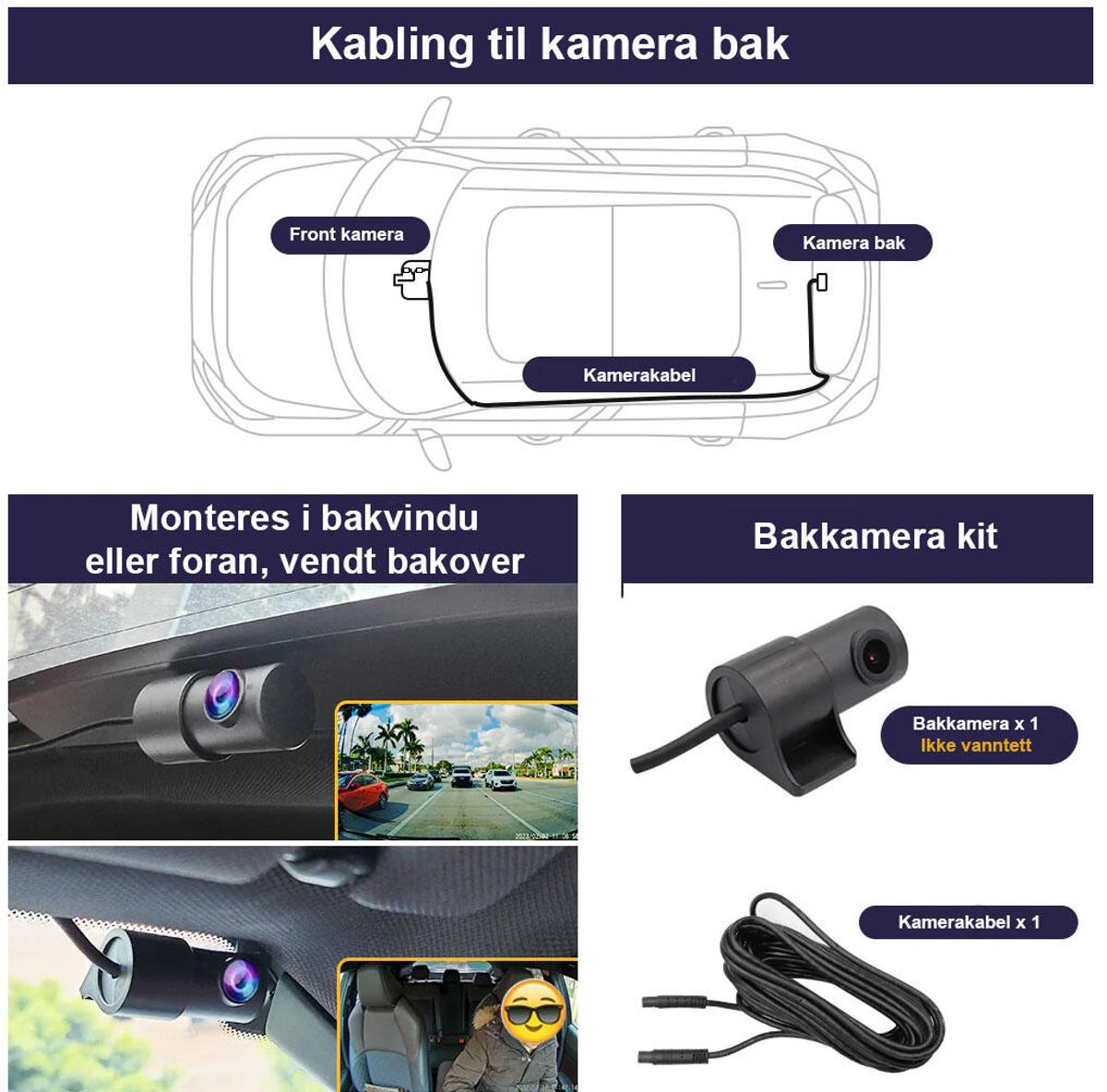 Fitcamx 4K Dashcam (foran+bak) Hyundai Kona 2018-2023
